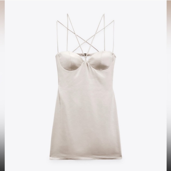 ZARA * SATIN EFFECT MINI DRESS BEIGE - Picture 11 of 11
